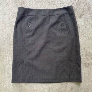 Women's Talbots Petite 10 Gray Wool Skirt Knee Length Button Front Pockets